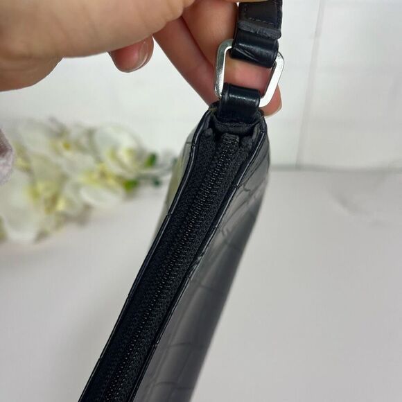 Amanda Smith Shoulder bag Faux Croc embossed Black Small Y2K - Picture 12 of 15